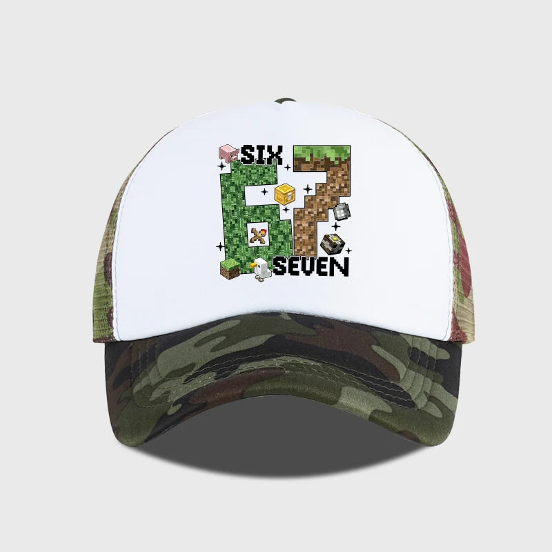 Gamer Pixel 67 Six Seven Sponge Mesh Cap - Breathable Mesh Adjustable Baseball Cap - Gift for Gaming Fans - Sun Protection Cap