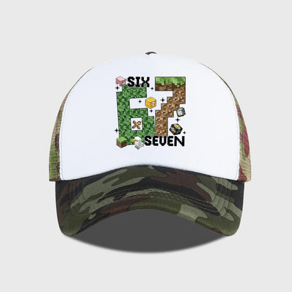 Gamer Pixel 67 Six Seven Sponge Mesh Cap - Breathable Mesh Adjustable Baseball Cap - Gift for Gaming Fans - Sun Protection Cap