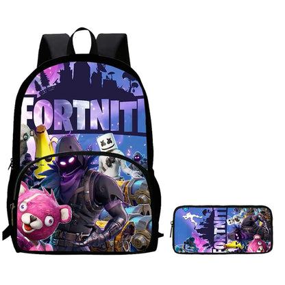 2Pcs Kids School Bag Set FORTNITE Cartoon, Lightweight & Durable Backpack and Pencil Bag with Front Pocket, Boys & Girls 5-10