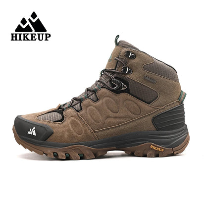 Botas de caminhada de cano alto HIKEUP para homem, calçado de inverno para exterior, com atacadores, antiderrapantes, desportivas casuais para trekking, impermeáveis, em camurça