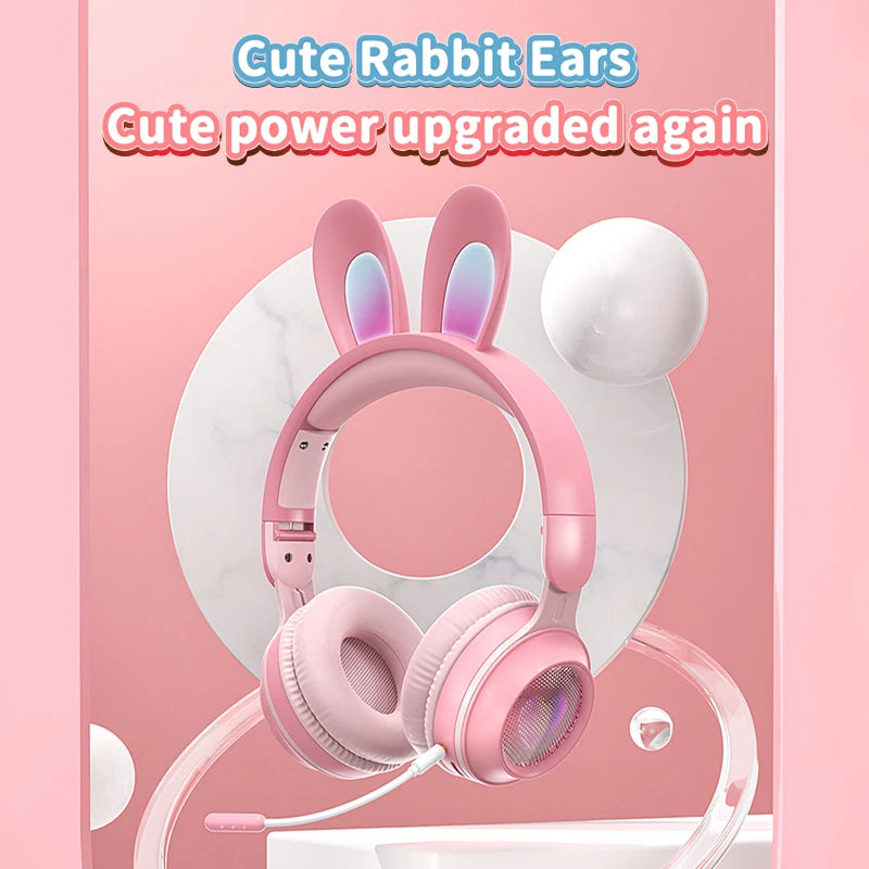 Glow Unicorn Bluetooth Headphones for Kids – LED Bunny Ear Wireless Headphones with Microphone, TF Card Slot, Over-Ear Bluetooth Headset for Gaming, Music & Mobile Devices