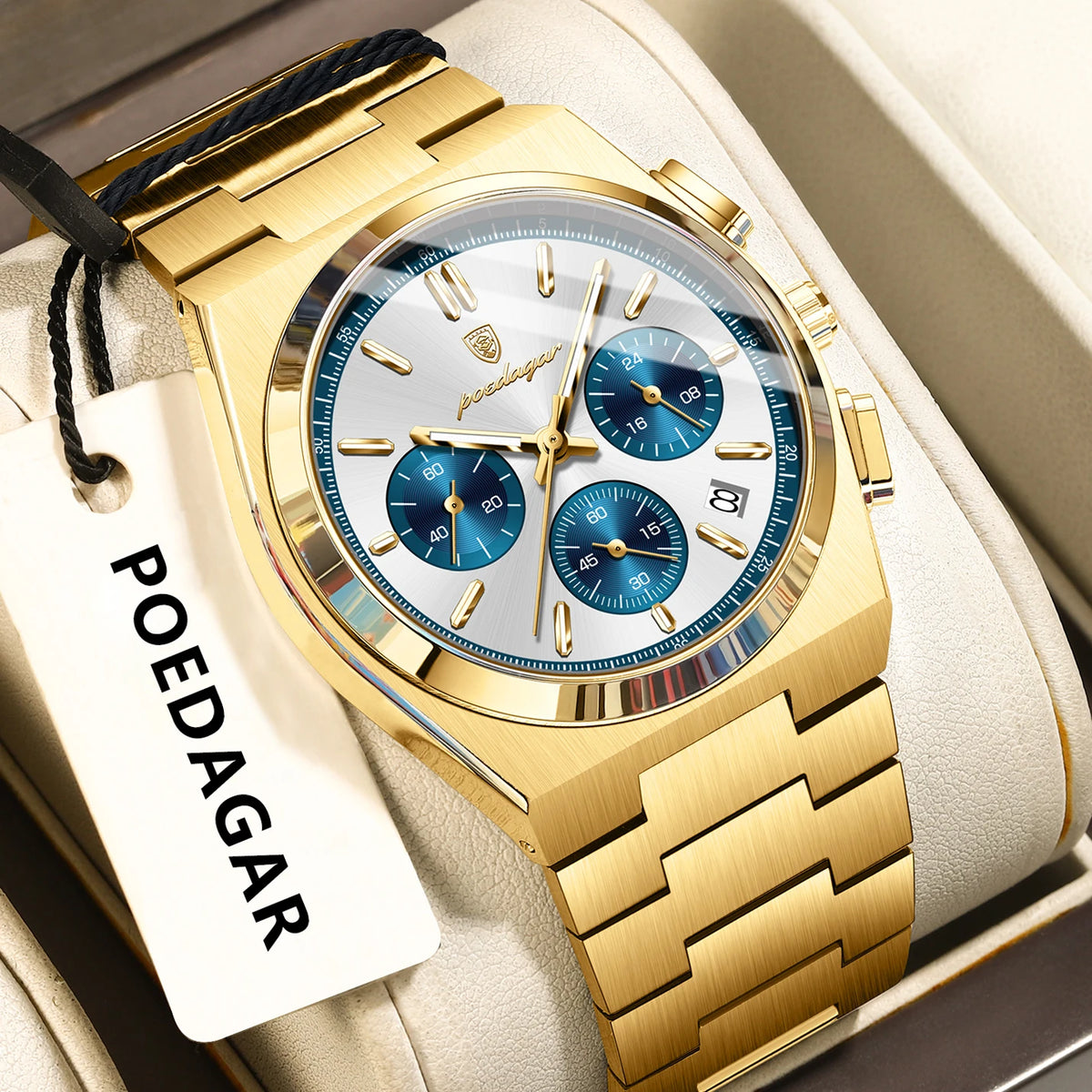 POEDAGAR Fashion Men's Wristwatch Chronograph Date Stainless Steel Quartz Man Clock Waterproof Luminous Business Watches For Men