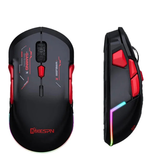 MKESPN W12 10-knappers makro-gamingmus til begge hænder, trådløs Bluetooth, multikanal, tri-mode, stor RGB, ergonomisk og ambidekstral
