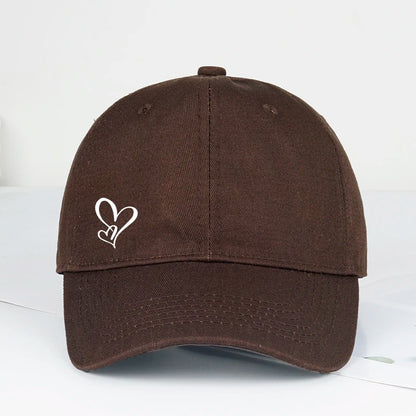 Minimalist Double Heart Print Baseball Cap Women Men Soft  Adjustable Dad Hat Casual Love Theme Sun Hat