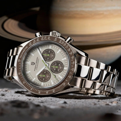 PAGANI DESIGN 2026 New Saturn Men's Watches Quartz Watch For Men Light Tan Sport Chronograph AR Sapphire Crystal Wrist Watch Men