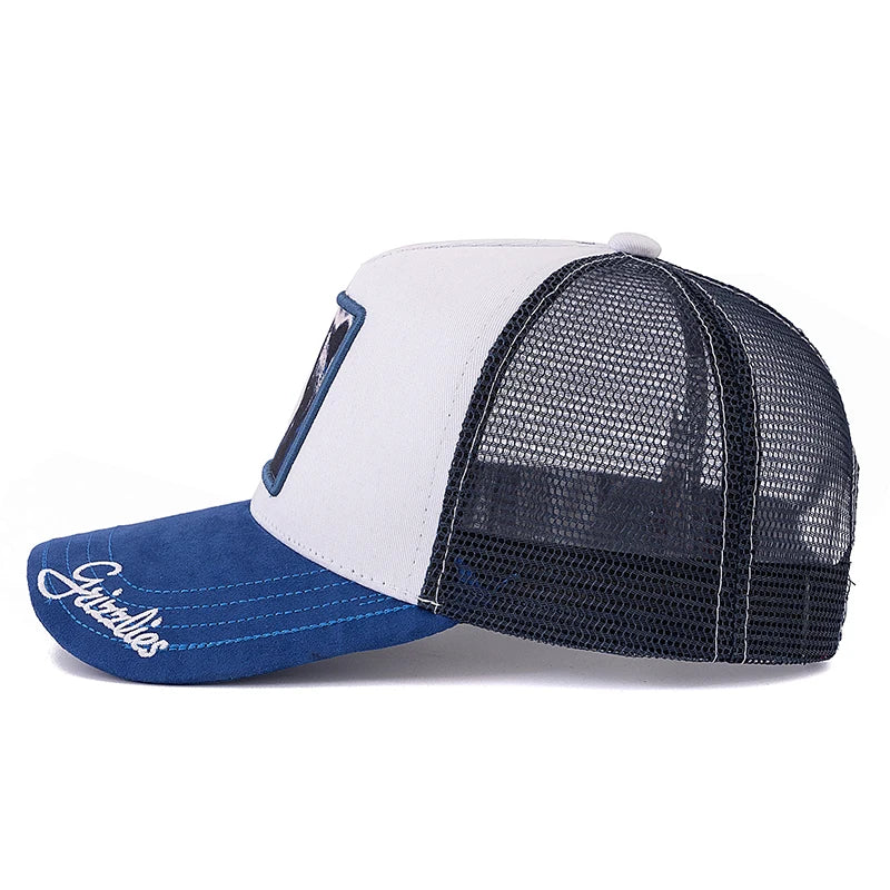 Unisex „Trucker“ kepurė su „Grizzlies“ raštu, su siuvinėtu motyvu, iš zomšos, vasarinė kepurė nuo saulės, vasarinė kepurė su gyvūnų motyvu, beisbolo kepurė vyrams ir moterims