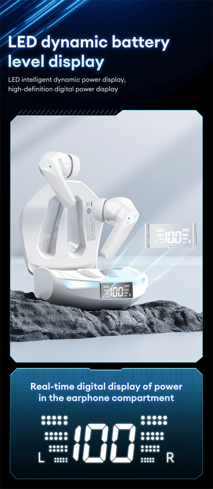 Lenovo XT53 Wireless Bluetooth 5.4 Gaming Earbuds – LED Display, Waterproof Noise Isolating Earphones with Low Latency & Microphone