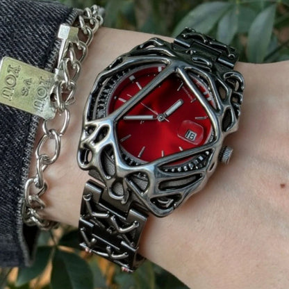 Fashion Y2K Antique Alabaster Quartz Watch Men Retro Black Strap Red Medieval Old Unique Creative Men Watches Luminous AAA Clock