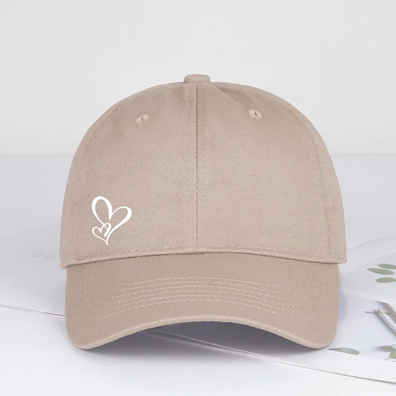 Minimalist Double Heart Print Baseball Cap Women Men Soft  Adjustable Dad Hat Casual Love Theme Sun Hat