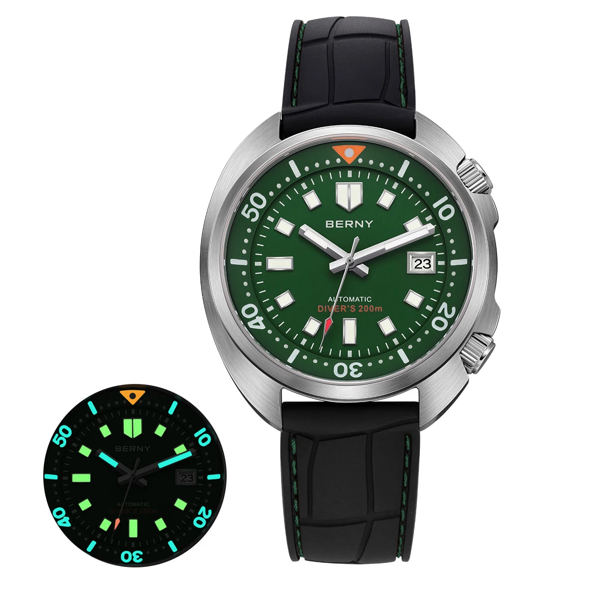 BERNY 20ATM Diver Watch For Men Mechanical Miyota 8215 Sapphire Sports Diving Luminous Anti-collision Crown Dual Crown Men Watch