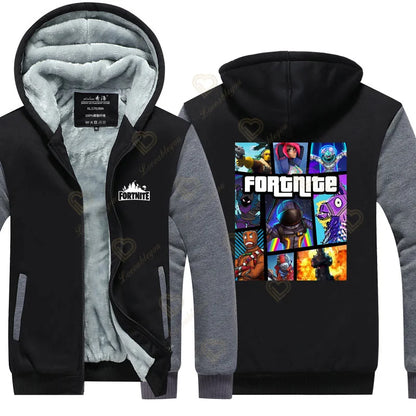Sweat-shirts com capuz luminosos Fortnite de inverno, quentes, para homem e mulher, cosplay de jogo, em velo espesso, com fecho, casaco e sobretudo para casal