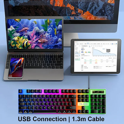 KEBIDUMEI Tastiera cablata USB RGB retroilluminata da gaming 104 tasti, tastiera standard a membrana per PC, laptop, Windows, iOS