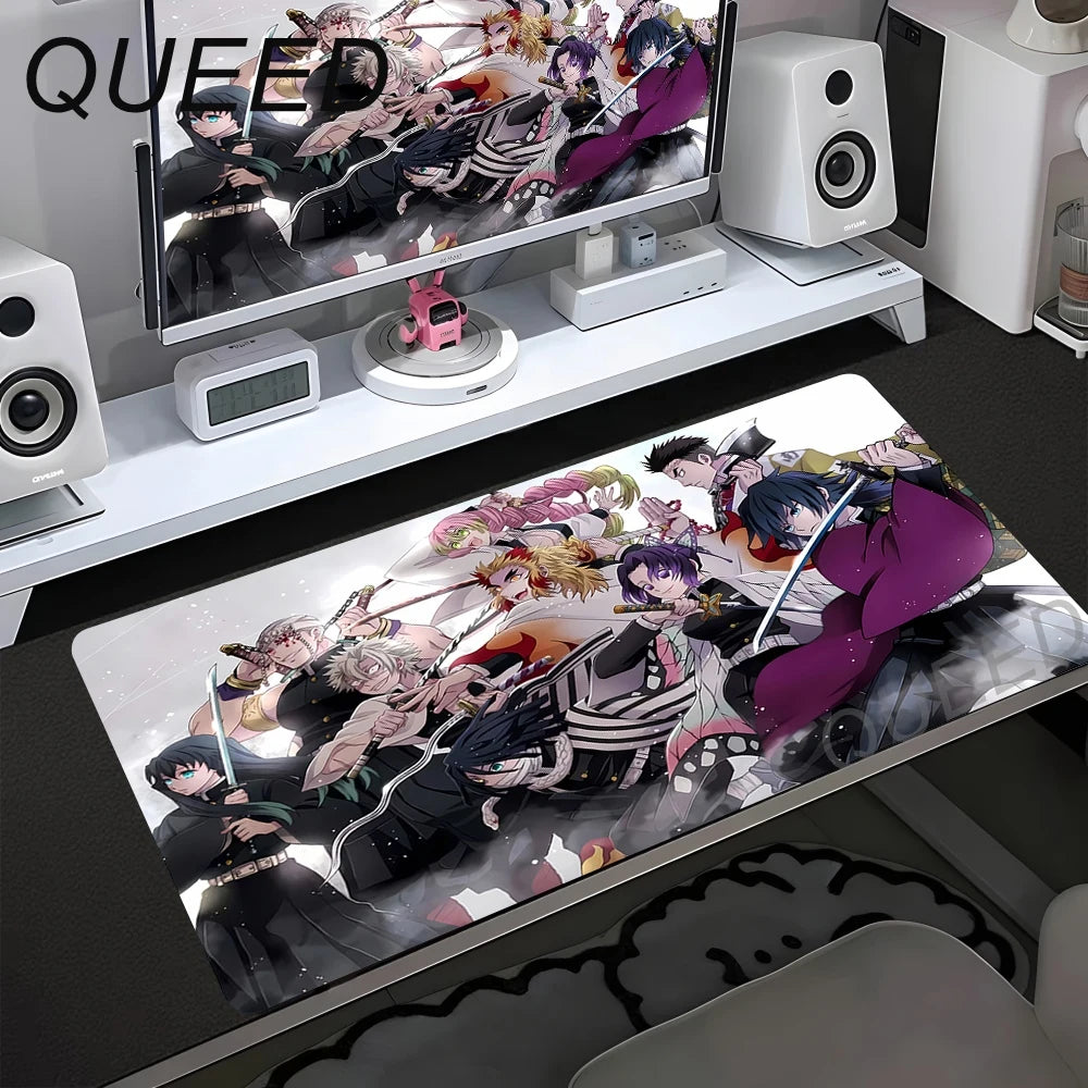 Computer Table Mat Keyboard Desk Pads Anime Mouse Pad Kawaii Girl Mausepad 900x400mm Rubber Non-slip Mouse Mats Demon Slayers XL