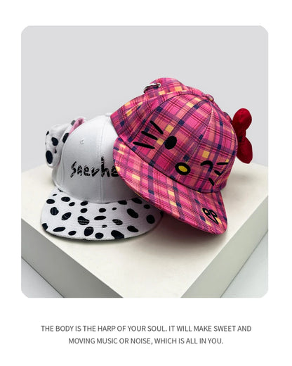 Breathable Cute Sunshade Flat Eave Peaked Caps Versatile ins Fashion Niche New Unisex Funny Kitty Embroidery Bow Baseball Hats