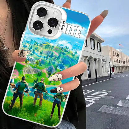 Capa de telemóvel F-Fortnites para iPhone 17 16 15 14 13 12 11 Pro Max Plus, cor prateada