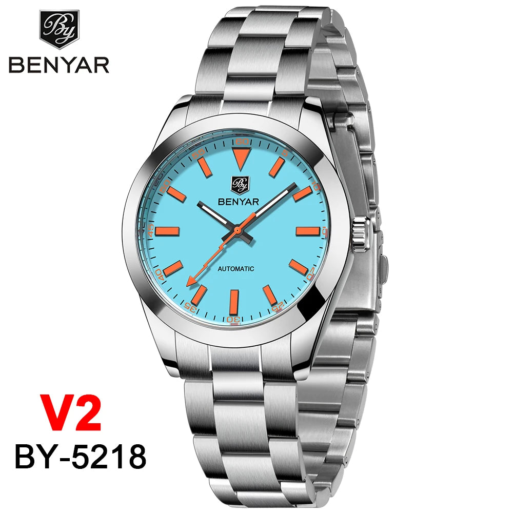 2026 New BENYAR White Mens Watches Top Luxury Automatic Watch For Men Mechanical Stainless Steel Luminous Sports Wristwatches