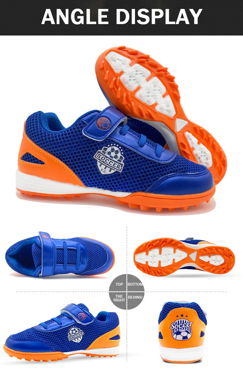 Chuteiras de futebol para criança menino/menina Tf com fecho de velcro, sem pitões, para lacrosse, iniciantes em críquete e basebol