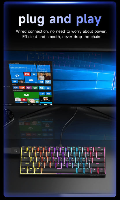 AJAZZ NK61 61-Key Red Switch Wired Mechanical Keyboard with Hot-Swappable Keys and RGB Lighting, Suitable for PC and Mac