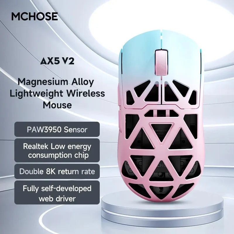 MCHOSE AX5 V2 Wireless Gaming Mouse 8KHz Polling PAW 3950 42000DPI Optical Sensor 56g Tri-Mode 130h Battery Magnesium Alloy