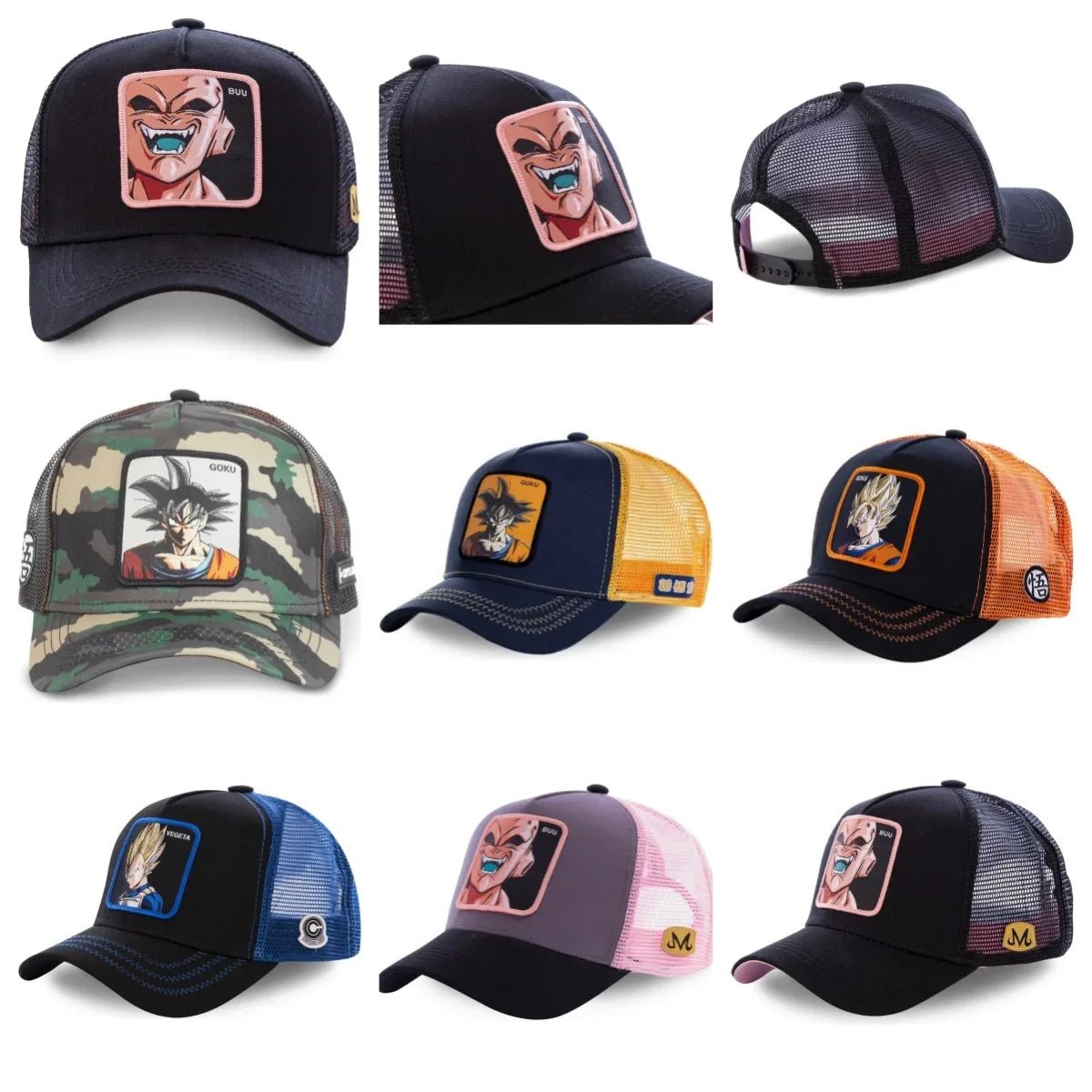 Șapcă Dragon Ball Son Goku de vară pentru călătorii, cu cozoroc, pentru bărbați, brodată, în stil hip-hop, cu vizieră de soare, șapcă de camionagiu ajustabilă din plasă