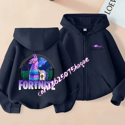 Ny Fortnite-hættetrøje til børn med lynlås, tegneserie- og anime-inspirerede hættetrøjer, afslappet og åndbar jakke til drenge, børnetøj til foråret 2026