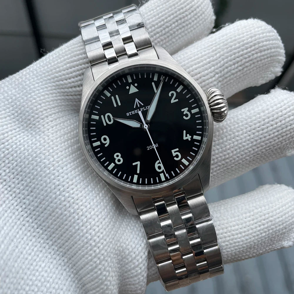 STEELFLIER Official SF743 Pilot VH31 Quartz Movement Big Onion Crown 200M Waterproof Sapphire Crystal Luxury Dive Luminous Watch
