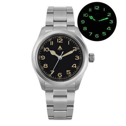 Militado ML08 Vintage Black Watch VH31 Sweep Quartz Wristwatch Ar Sapphire Crystal Luminous C3 BGW9 100 Waterproof Watches Man