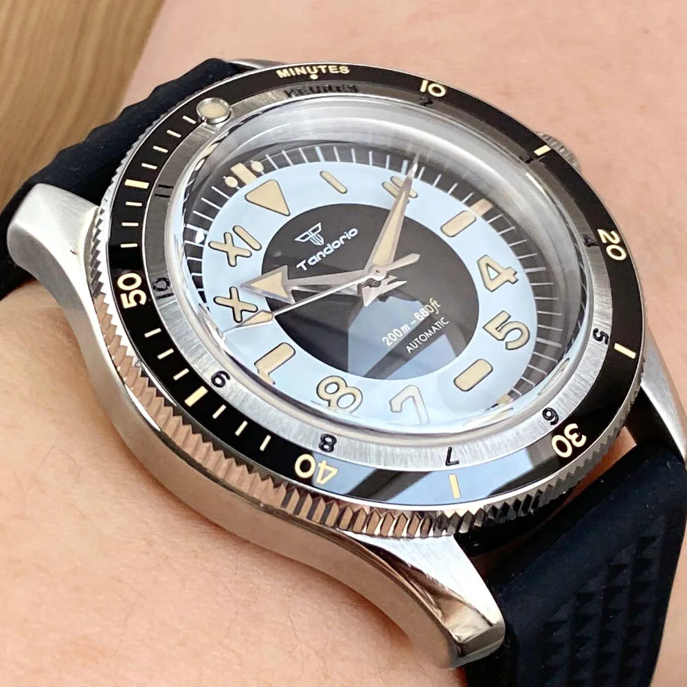 Tandorio Waterproof Watch Men Dome Sapphire Crystal Roman Numbers 120 Clicks Bezel NH35A/Miyota 8215 Movt Silicone Grey Dial