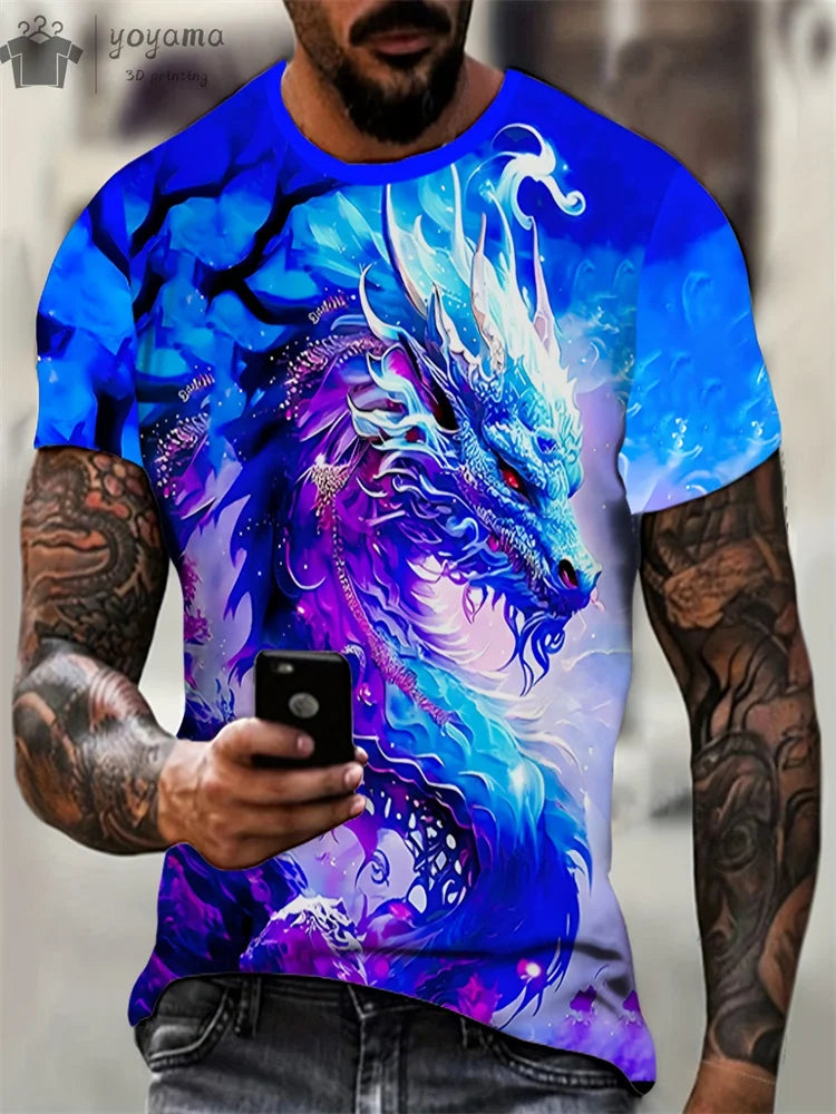 Kleding met drakenprint voor heren, grappige zomerkleding voor heren, T-shirts voor heren met korte mouwen, T-shirts met drakenafbeelding, gepersonaliseerde T-shirts