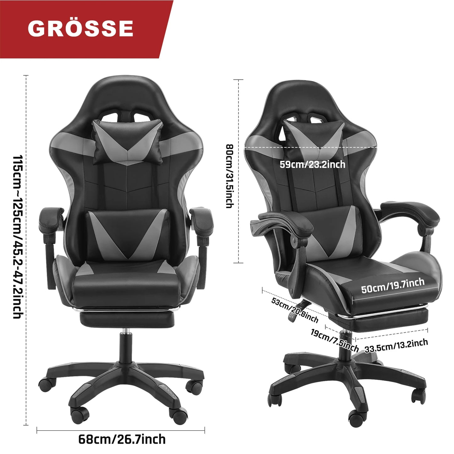 Ergonomic Gaming chair Racing Chef armchair Height Adjustable Office chair Computer chair with Armrests Headrests Up to 150KG