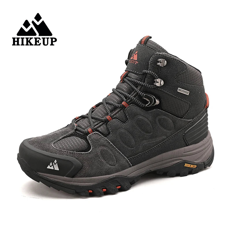 HIKEUP Botas de senderismo altas para hombre, calzado de invierno para exteriores con cordones, antideslizantes, deportivas y casuales, botas de trekking de ante cálidas para hombre