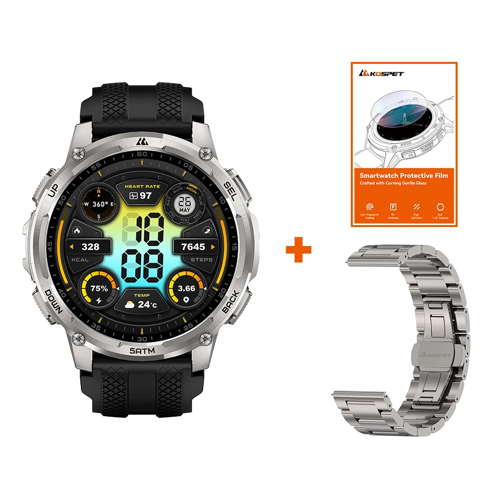 KOSPET TANK T4C Men's Outdoor Watch Rugged GPS  50M Waterproof Military Spec with Integrated Flashlight and Activity Tracking