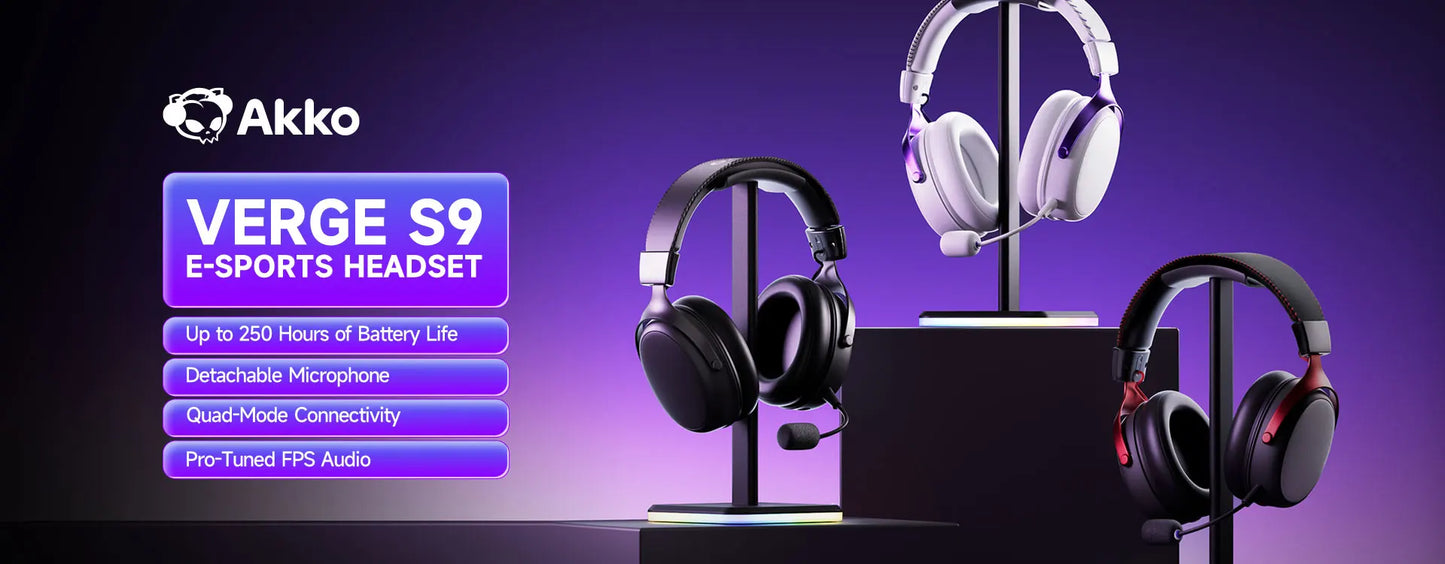 Auriculares gaming AKKO Verge S9 con micrófono – Driver de 53mm, Bluetooth 5.3 inalámbrico de cuatro modos, sonido envolvente 7.1, auriculares gaming profesionales para FPS