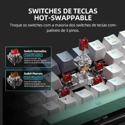 Tastiera meccanica mini Machenike K500-B61 60% layout ABNT2, retroilluminazione RGB, hot-swappable, NKRO, tastiera gaming cablata per PC Gamer
