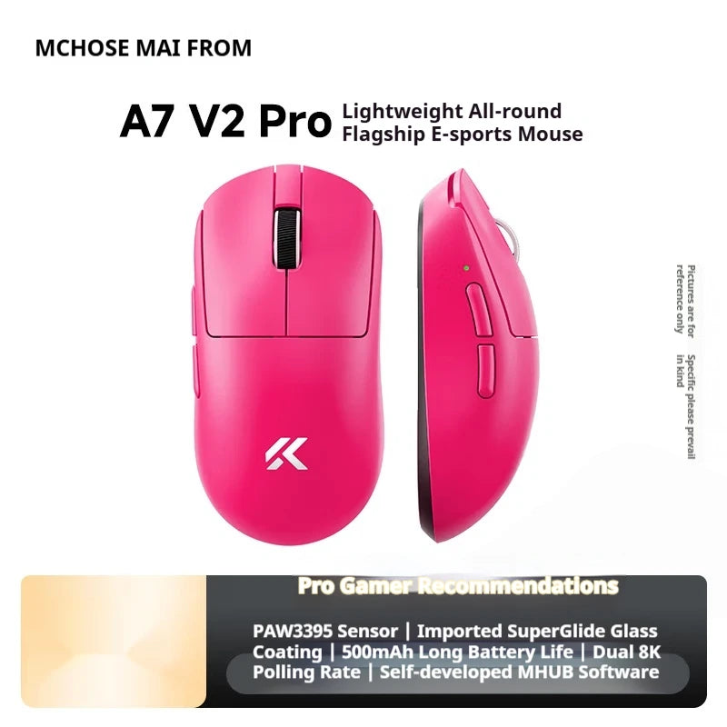 Ratón inalámbrico MCHOSE A7 V2 Ultra+ trimodo ligero Paw3950 Ti 42000dpi 500mah para PC, esports, portátil y gaming, accesorios para ratones