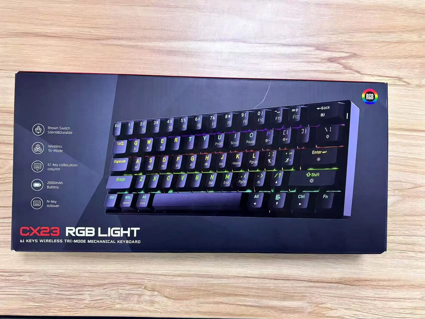 New Portable Compact 61 Keys 3-Mode Mechanical Keyboard RGB Backlit Brown Switch Wireless Bluetooth Gaming Office Keyboard