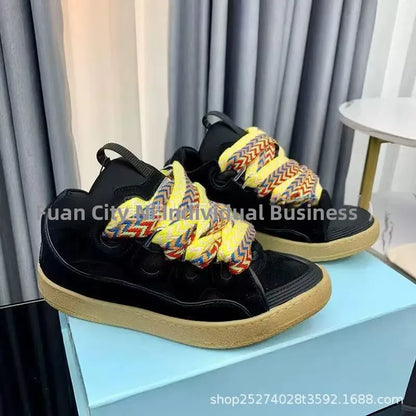 Zapatillas tipo skate de tacón alto cómodas, con suela gruesa, estilo casual deportivo dad shoes, estilo bolso, vietnamita y camboyano, nuevo diseño con nudo, sin cordones
