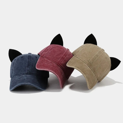 Cute cat ears baseball cap women summer soft top caps student couple personalized hat men hip hop streetwear