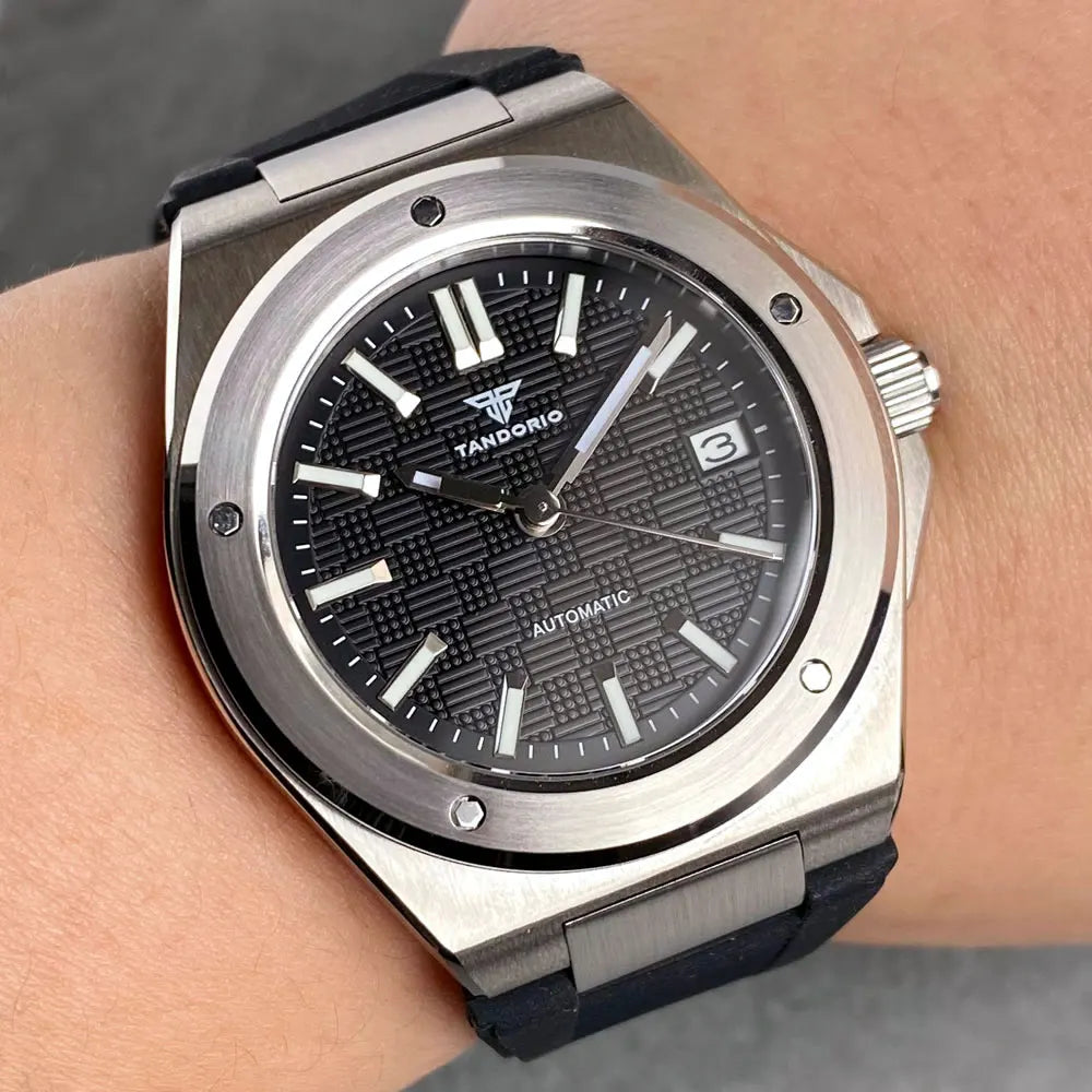 Reloj mecánico automático Tandorio New Black Luxury Business Engineer Style para hombre, cristal de zafiro, resistente al agua 100m, NH35A
