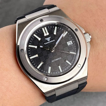 Reloj mecánico automático Tandorio New Black Luxury Business Engineer Style para hombre, cristal de zafiro, resistente al agua 100m, NH35A
