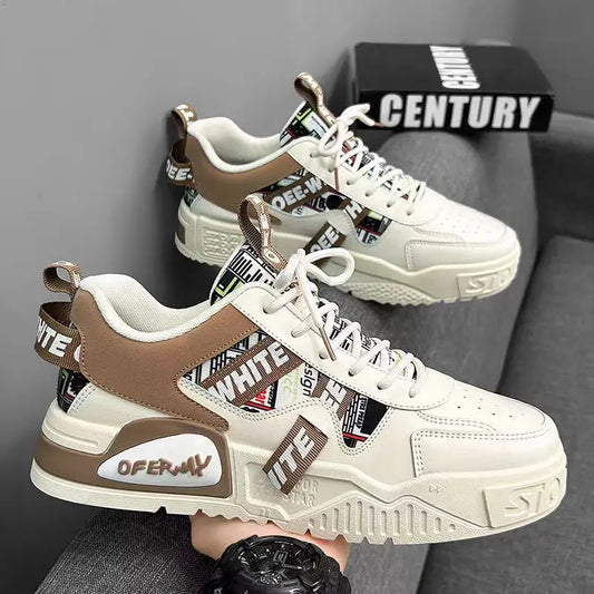 Pánské tenisky z lehké PU kůže, ležérní obuv pro muže, šněrovací ploché boty, luxusní bílé a černé tenisky, Zapatillas Hombre