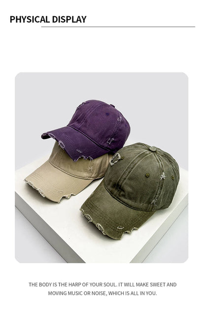 New Unisex Notch Solid Personal Baseball Hats Breathable Broken Style Sunshade Casual Peaked Caps Versatile Distress Fashion ins