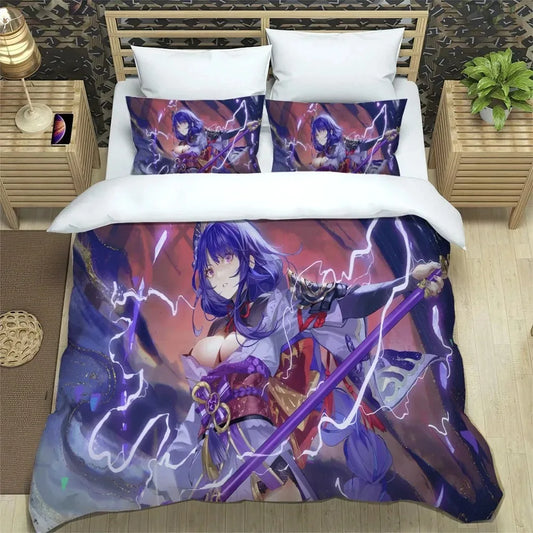 Anime-Genshin-Impact-Bettwäsche-Set für Jungen und Mädchen, Twin/Queen Size, Bettbezug mit Kissenbezug, für Kinder und Erwachsene, modische Heimtextilien