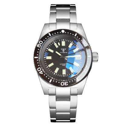 Tandorio 41mm 62MAS Black Gray Dial NH35A Automatic 300M Diving Men's Watch Ceramic Bezel Green Lume Bow Sapphire Glass