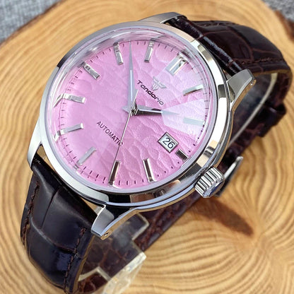 Tandorio 40mm Japanese NH35 Automatic 200M Diving Watch Men Beige Dial Bubble Sapphire Polished Case Glass Back Screw Crown