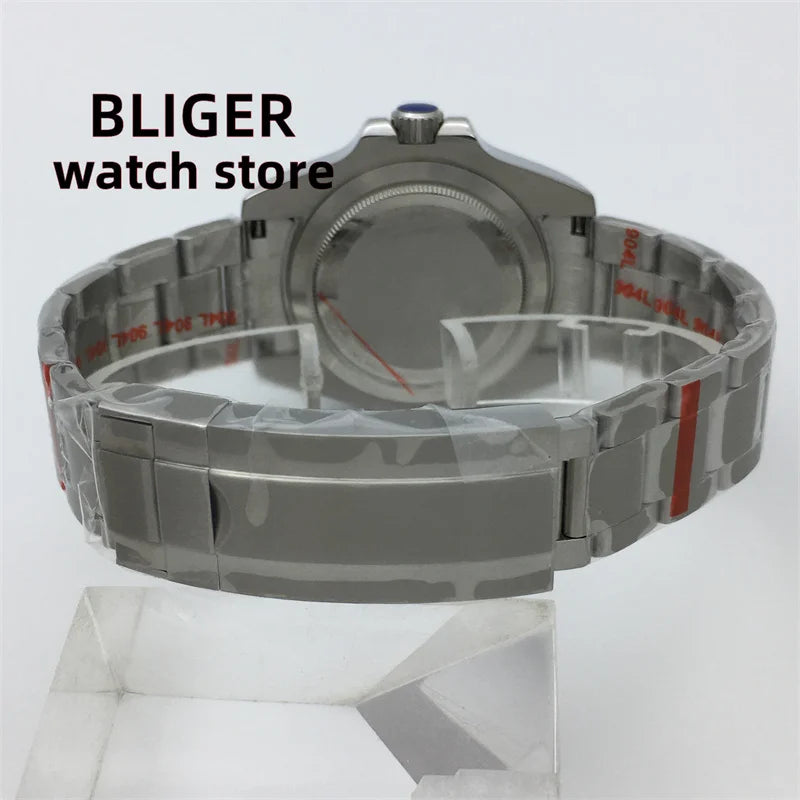 BLIGER 40mm/43mm Japan NH34 GMT Men's mechanical watch green luminous white dial sapphire glass stainless steel strap