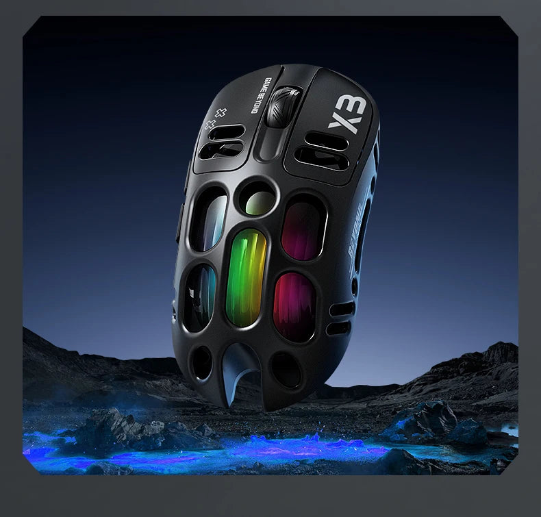 2026 Hollow-out Design Lightweight Computer Game Accessories 3-Mode Bluetooth Wireless Mouse Laptop Rechargeable RGB Backlight