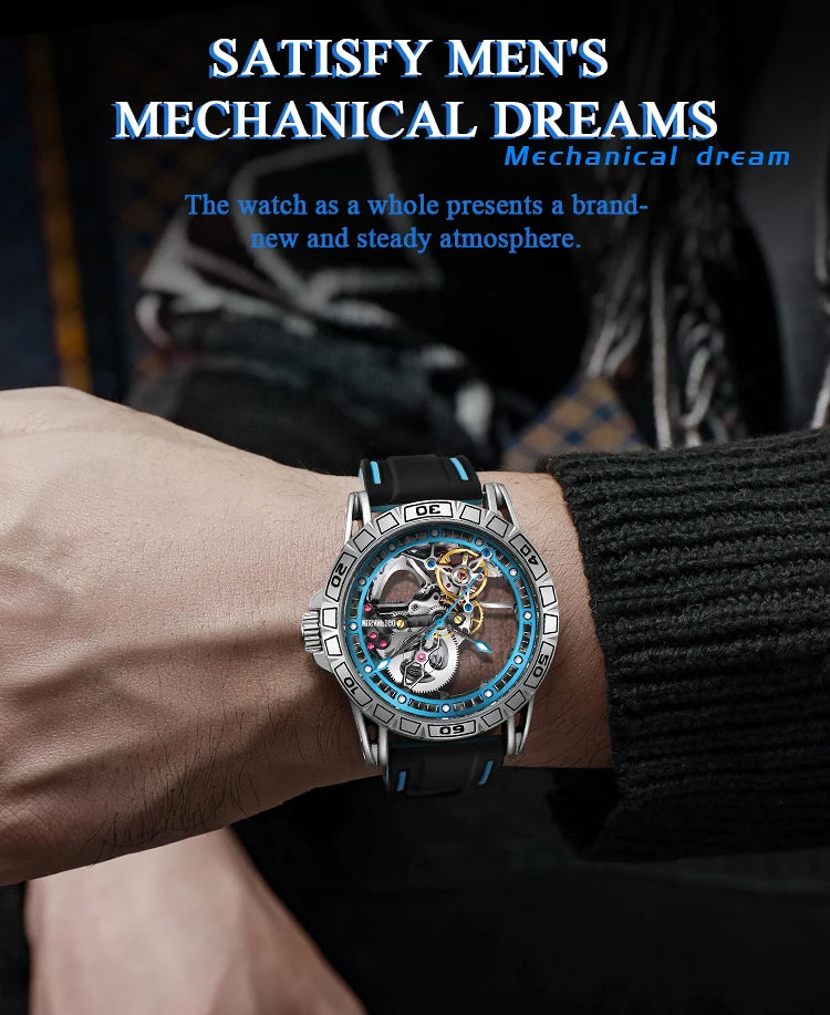 MUSANFIGO hollowed out fully automatic men's watch with mechanical movement, men's night light waterproof trendy watch