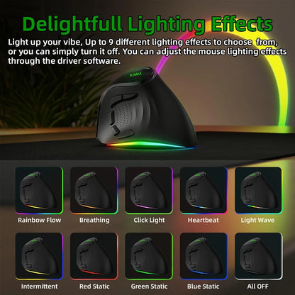 JOMAA RGB Rechargeable Wireless Ergonomic Mouse,5 Side Buttons,Bluetooth &2.4G Wireless Mice for PC Computer Notebook Laptop