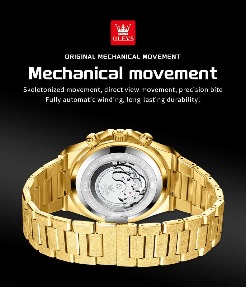 OLEVS 9805 Mens Watch Original Brand Tourbillon Automatic Mechanical Watch Diamond Dial Waterproof Moon Phase Watches For Men